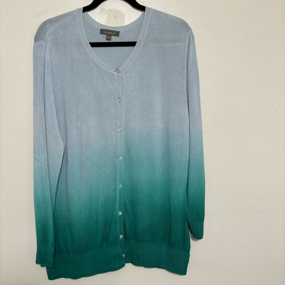 Kenar Ombre Seafoam Blue Green Cardigan Sweater Large